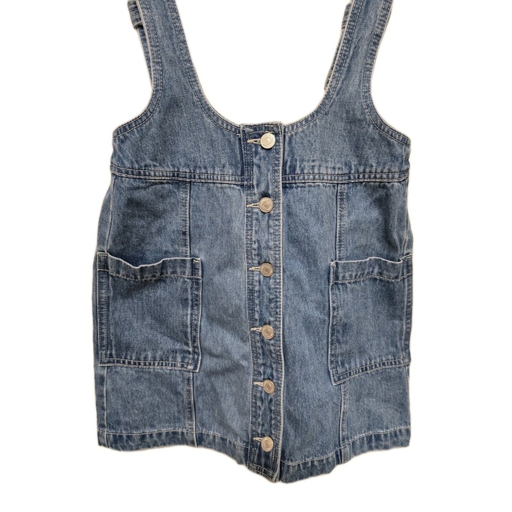 Womens Denim Overall Mini Dress Buckle Strap Button Front Size Small‎ Forever 21 - Picture 4 of 7